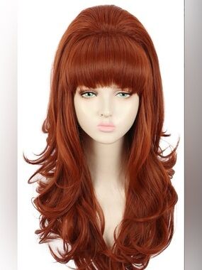 Long Ginger Wavy Women Big Bouffant Beehive 60s 70s Cosplay Costume Wig